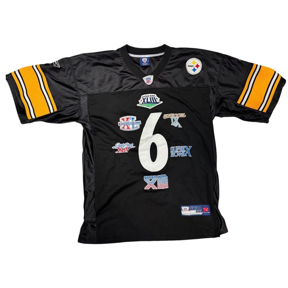 Reebok Pittsburgh Steelers 6 Time Super Bowl Champs Jersey Mens 52 XL Black NFL